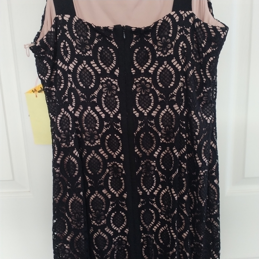 Adrianna Papell Black Lace Sheath Cocktail Dress With Neutral Lining. 14 - Picture 7 of 14